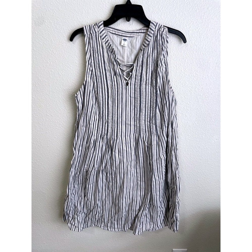 Old Navy Women Size Large Striped Dress Sleeveless Casual Mini Dress‎ Blue White
